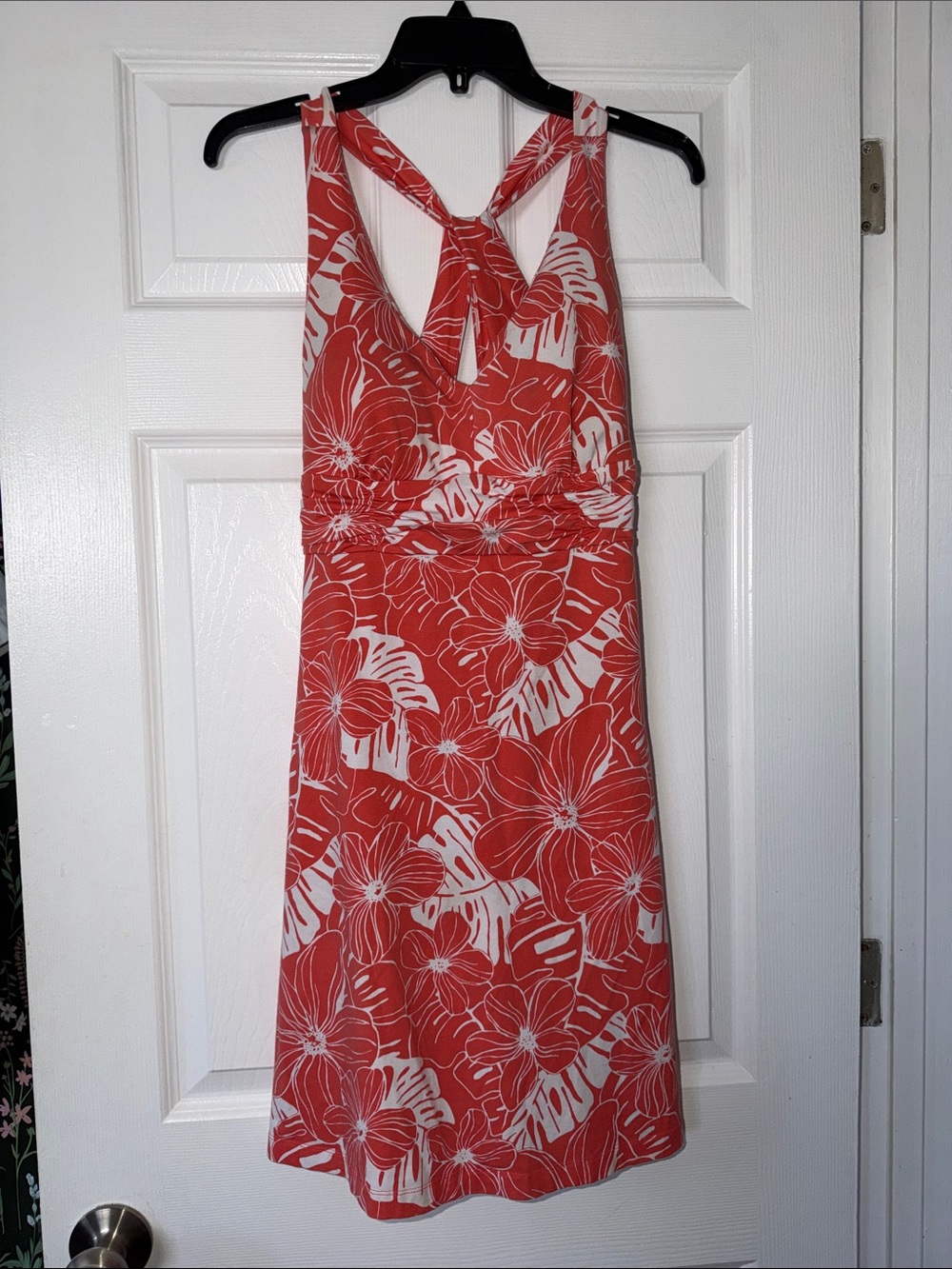 Tommy Bahama Coral and White Hawaiian Floral Halter Midi Summer Dress